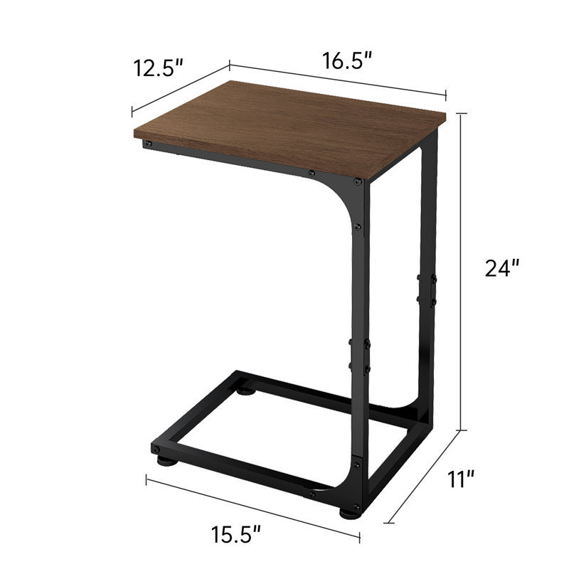 C-Shaped End Table, Brown Wood/Black, Individual