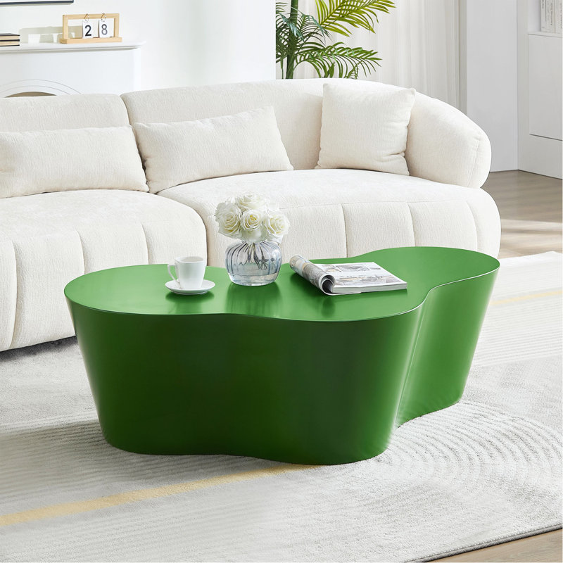Table basse de 50 pouces de forme unique en fibre de verre robuste pour salon sans assemblage VERT, Vert