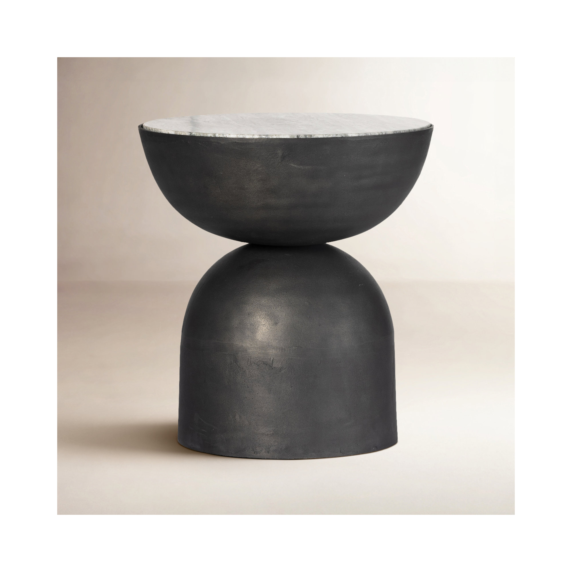 Seraphine Pedestal End Table, Hammered Gray, River Gray Marble