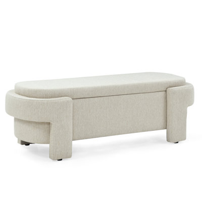 Linen Fabric Storage Bench In Beige - Bedroom Addition Upholstered Beige, Fits Well Any Home