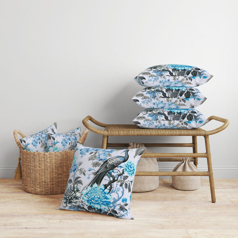 Coussin Peacock Panache, H 16 po x l 16 po, Bleu / gris