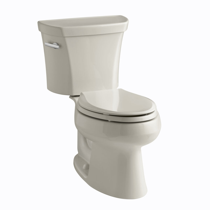 Wellworth 1.28 GPF Water Efficient Elongated Two-Piece Toilet (Seat Not Included), Sandbar, Left-Hand