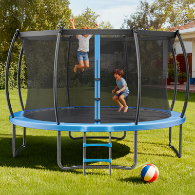 Trampoline d'extérieur, trampoline récréatif de 12 pi, trampolines homologuées ASTM avec filet d'enclos et coussin épaissi, capacité de poids maximale de 400 lb, trampolines antirouille pour enfants et adultes