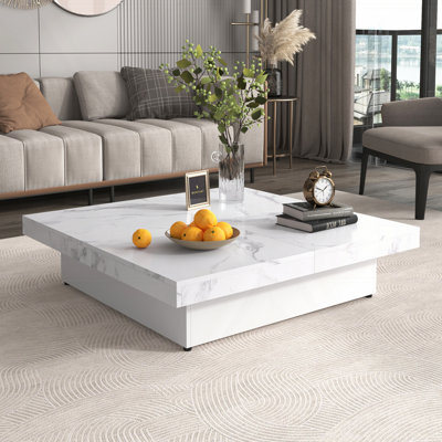 Table basse carrée en placage de marbre