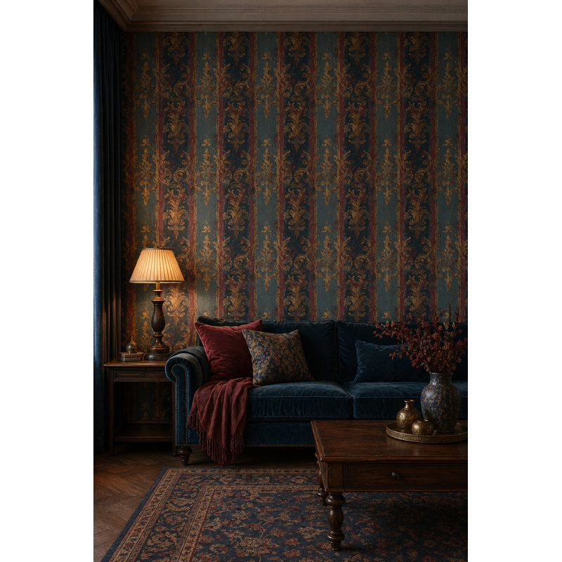 Papier peint damassé vintage, motif baroque, volutes, fresque murale dorée métallique, Non-Woven Non-Pasted