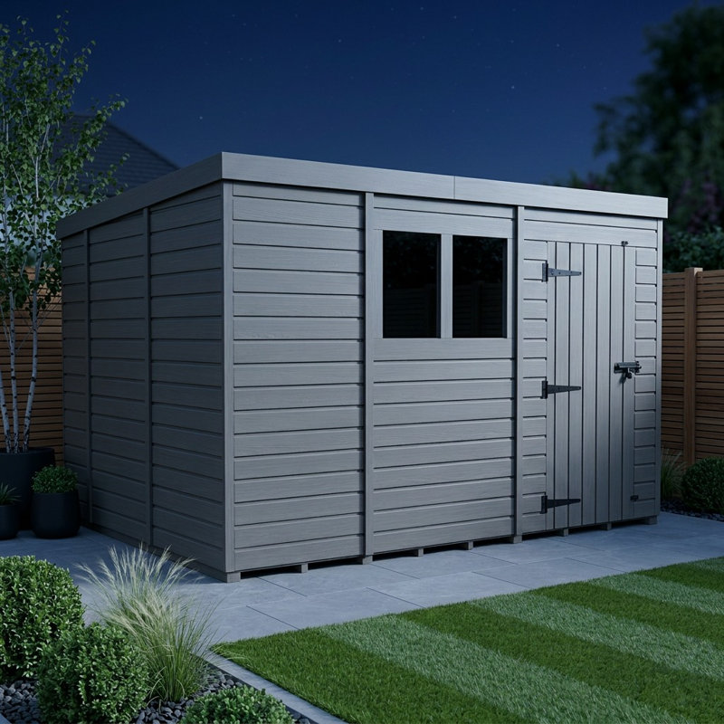 Total Sheds 13ft x 10ft Composite Pent Garden Shed - Single Door - With Windows - EPDM Rubber Roof - UK Manufactured