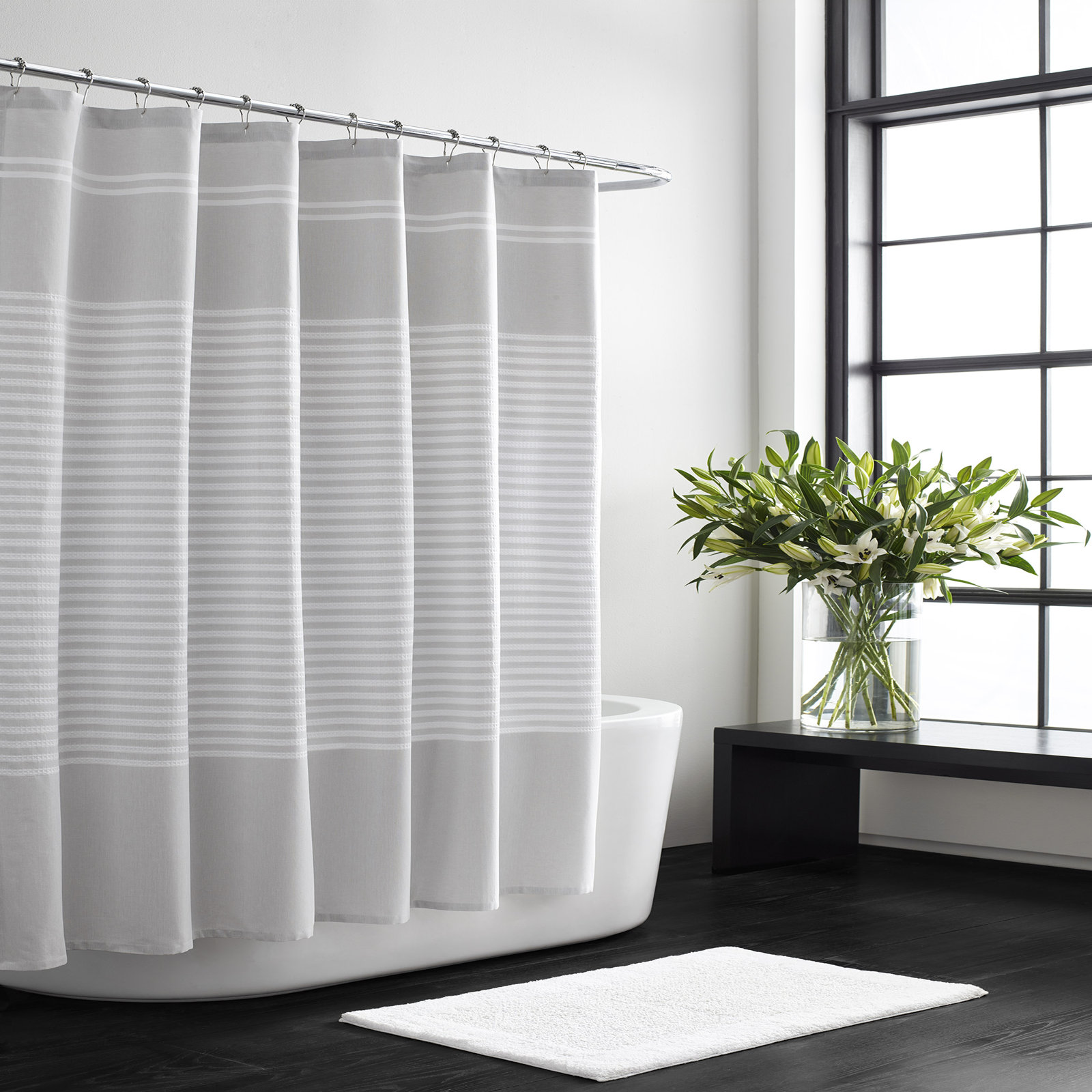 Vera Wang Seersucker Striped Cotton Shower Curtain