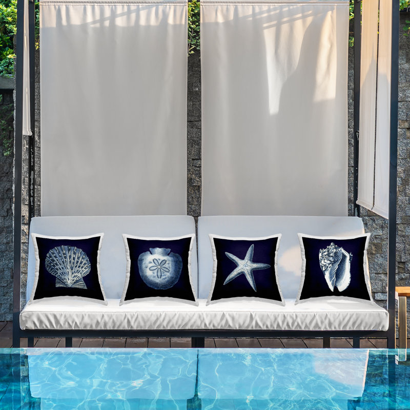 Ensemble de coussins 4 pièces Nautical Blue Ocean Shells Starfish Sand Dollar