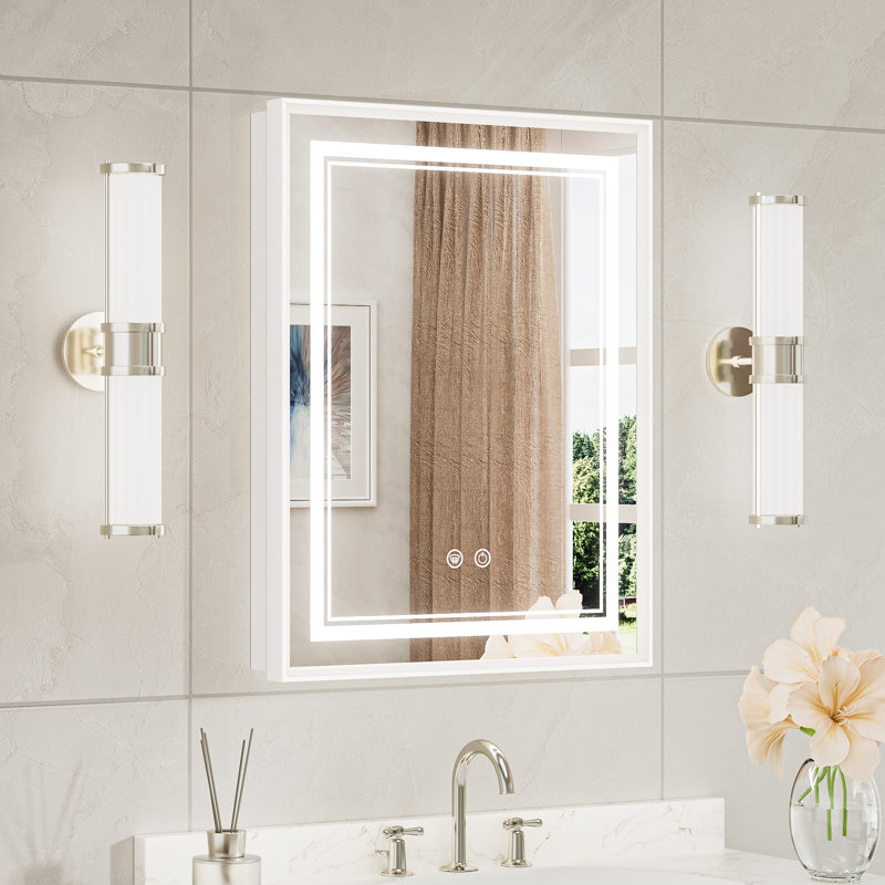 Kassady Recessed & Surface LED Lighted Bathroom Medicine Cabinet, 3-Color, 2 Outlets, Defog Mirror, 26" H x 20" W x 4" D