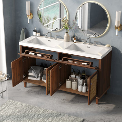 Meuble-lavabo de salle de bain avec double lavabo (grand lavabo), grand espace de rangement