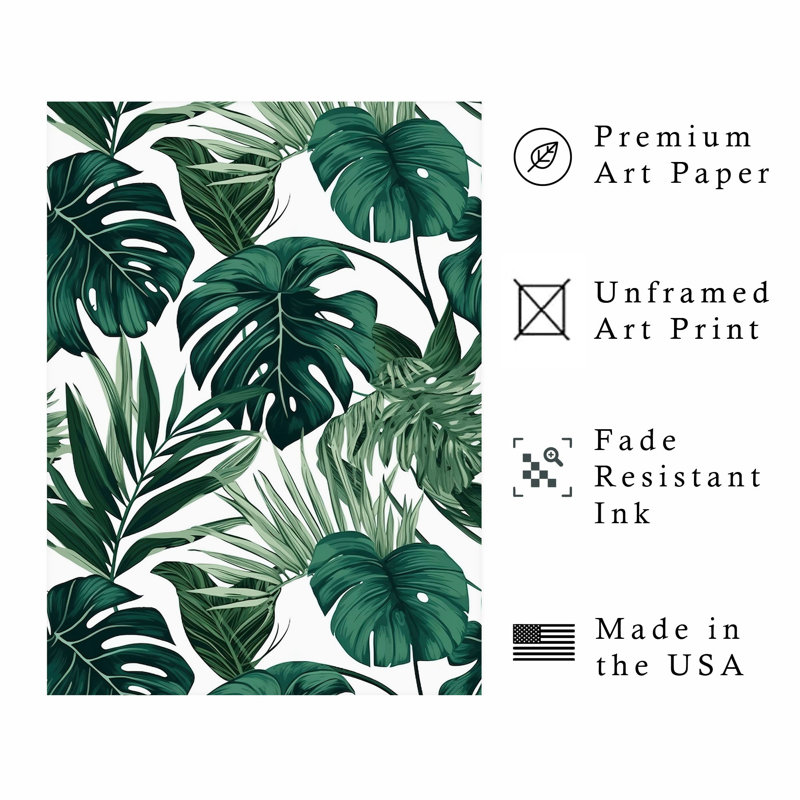 «Botanical Monstera Leaves I», reproduction d'art sans cadre, H 14 po x l 11 po