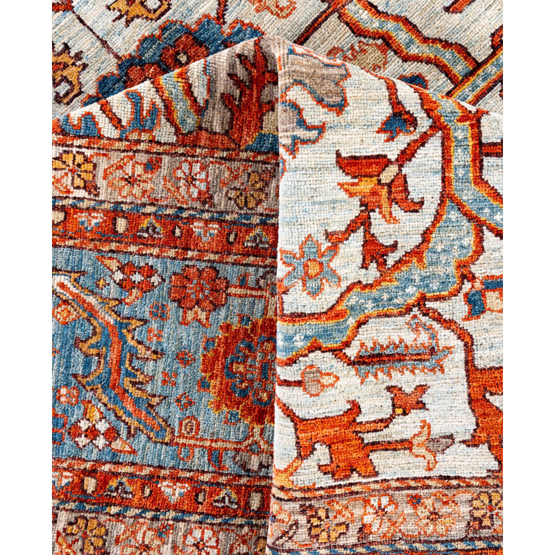 Tapis unique noué à la main Raffin - ivoire 8 pi 9 po x 12 pi 2 po Raffin