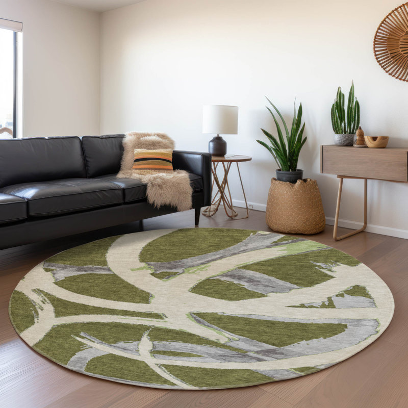 Premium Machine Washable Mayfield AMF1022 Circles Rug, Round 8' 
