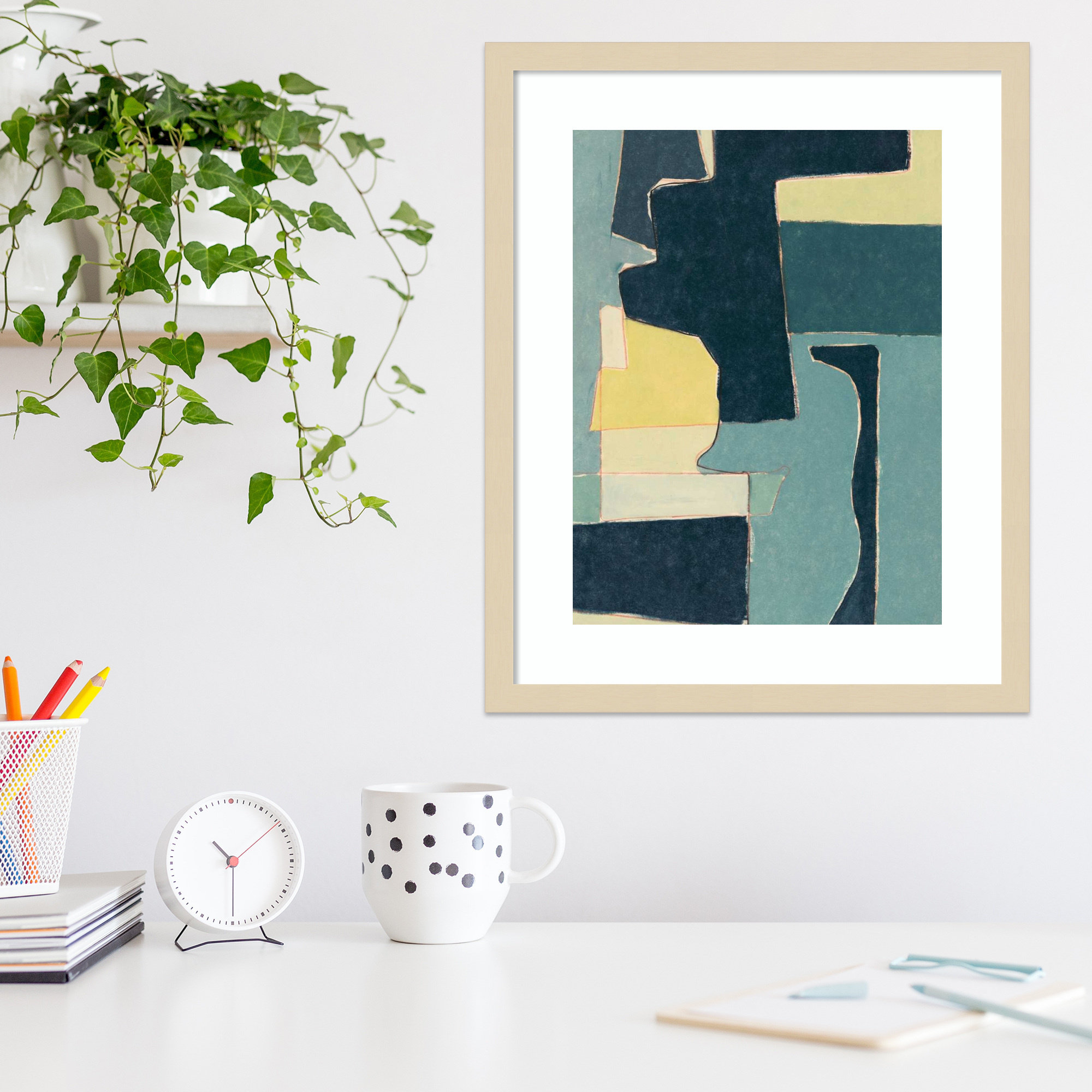 Blue Note II by Rob Delamater., 21.38" H x 17.38" W x 0.88" D, Natural Framed Paper