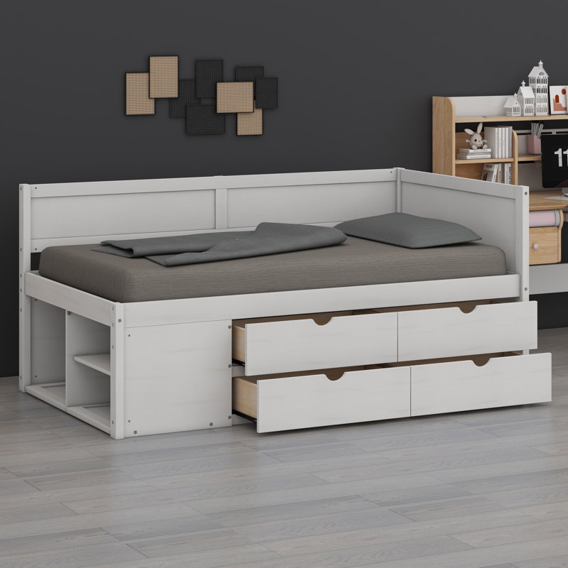 Daybed With Drawers And Shelves, White