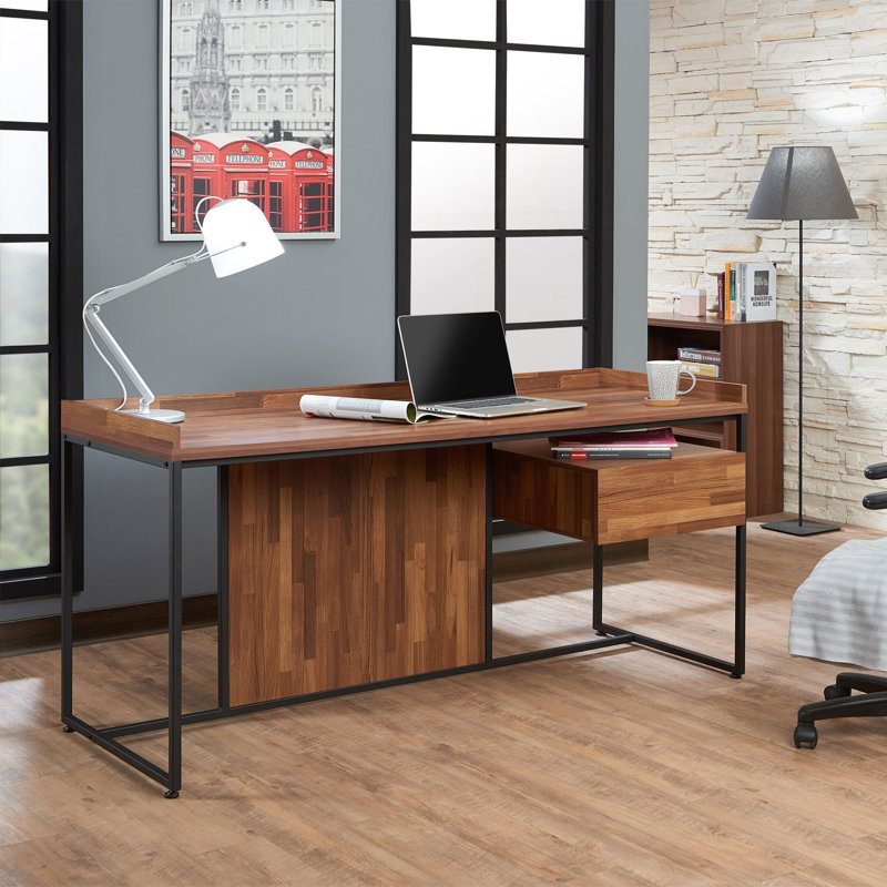 Sanor Rectangular Writing Desk in Walnut and Sandy Black