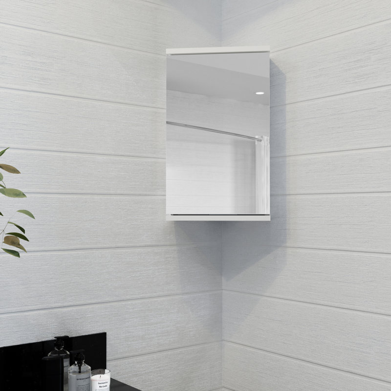 Simplicity 300 mm W 500 mm H Corner Framed Mirrored Bathroom Cabinets with Mirror and 1 Adjustable Shelves