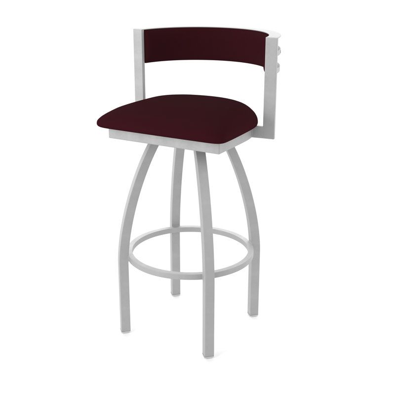 Tabouret Artémis, Vinyle - bordeaux Canter, Nickel anodisé, Tabouret de comptoir (siège d'une hauteur de 25 p
