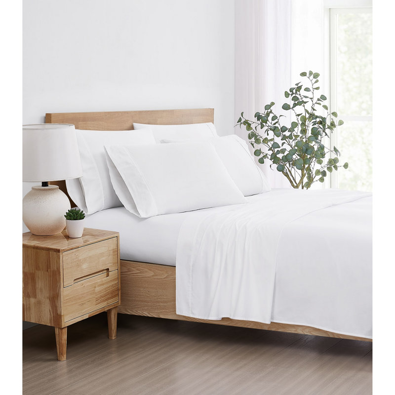 Ensemble de draps de refroidissement 5ème Avenue Lux 1200TC CVC, Blanc, Ensemble de draps pour grand lit avec 4 taies d'or