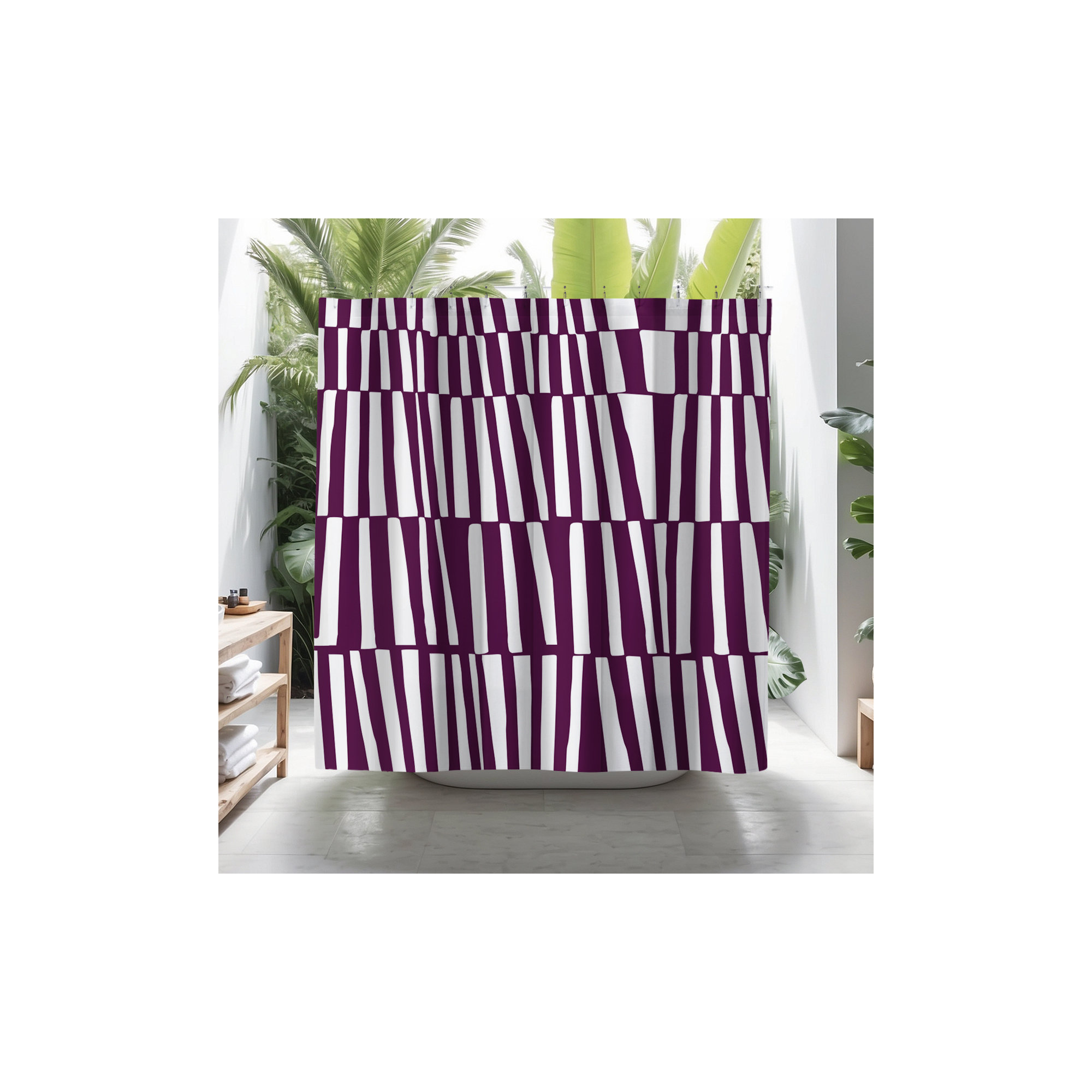 Thora Abstract Mid-Century Shower Curtain, Purple