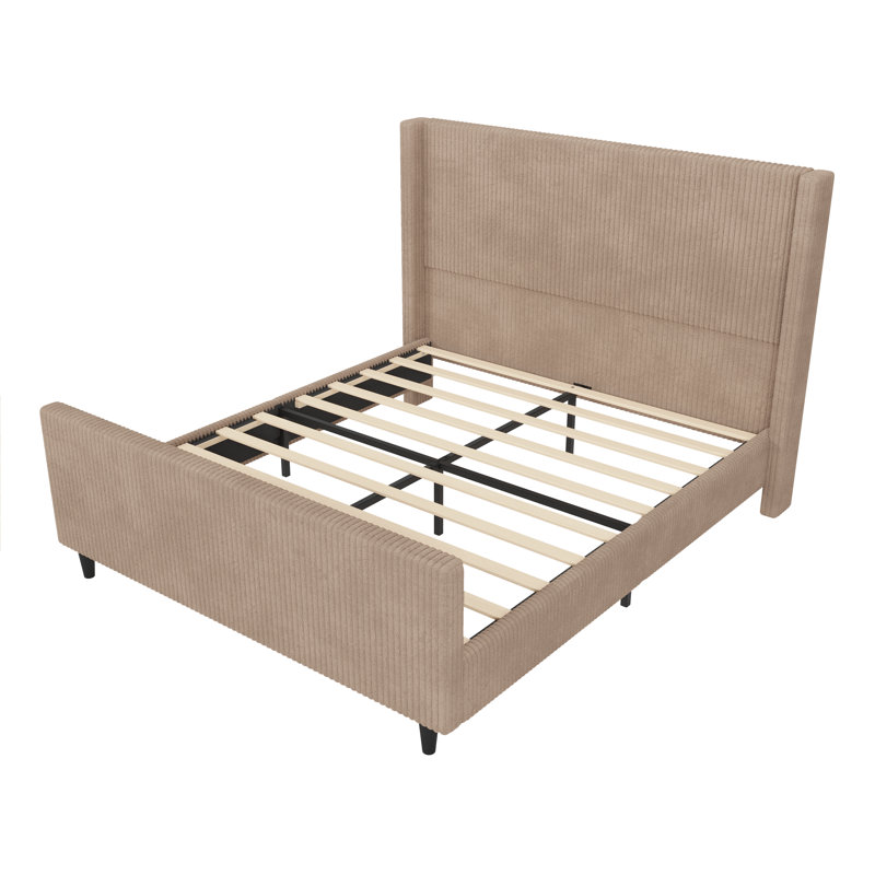 Base de lit tapissier en velours côtelé de 50,7 po de hauteur avec oreilles verticales et pied de lit, Grand, Taupe