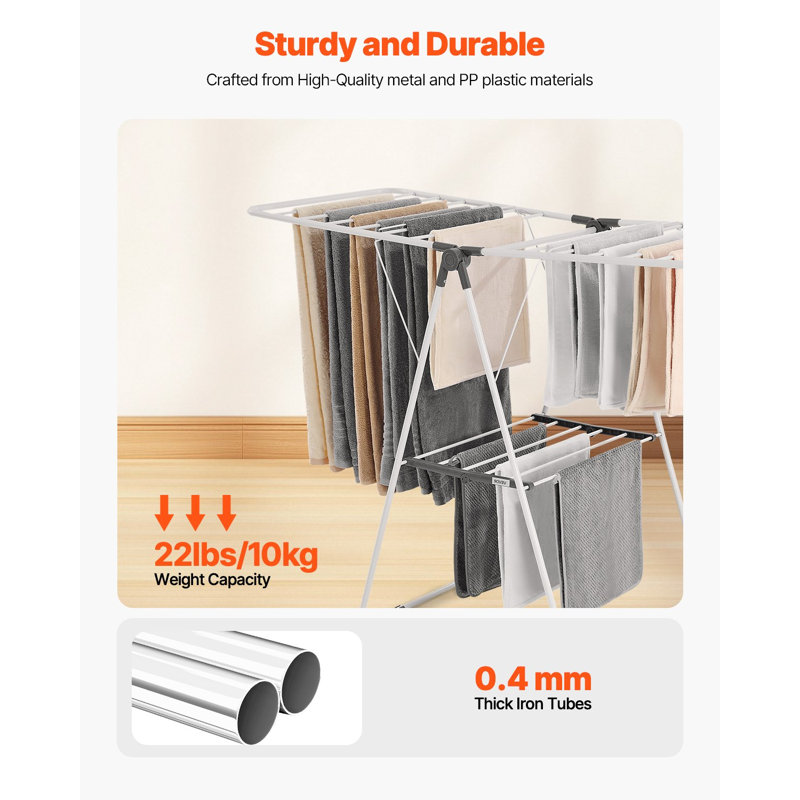 Séchoir à vêtements, séchoir à linge pliable à 2 niveaux avec pinces à chaussettes et 21 tiges de séchage, grilles de séchage en métal à hauteur réglable pour cintre extérieur et intérieur, autoportant et peu encombrant, blanc