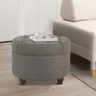 Aldolphus 25" Wide Tufted Round Storage Ottoman