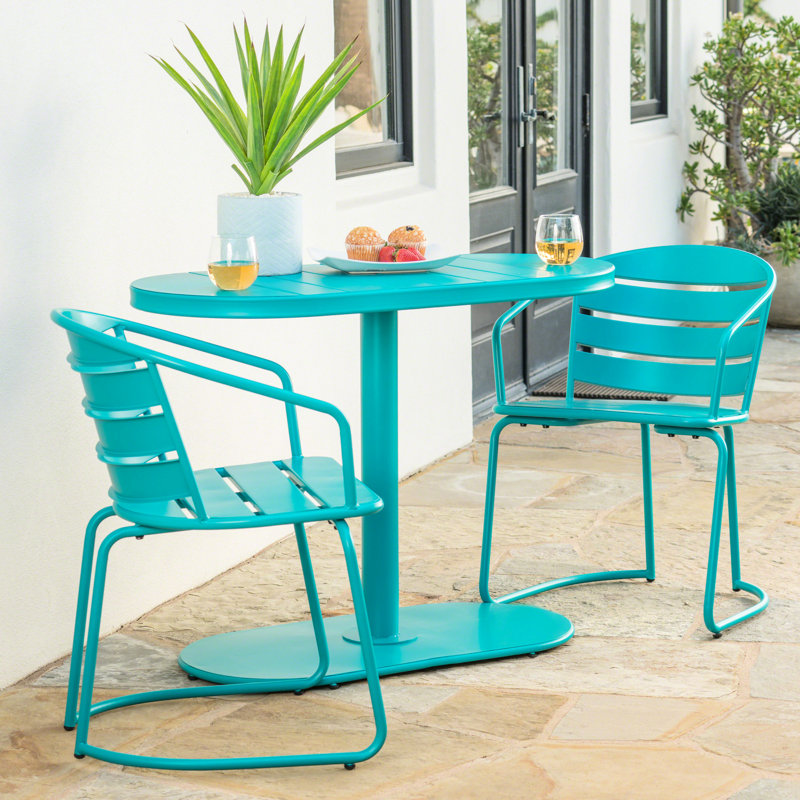Bistro avec teinte sarcelle - fer pour mobilier de jardin extérieur, fer, sarcelle, 2 chaises et table ovale, Bleu sarcelle