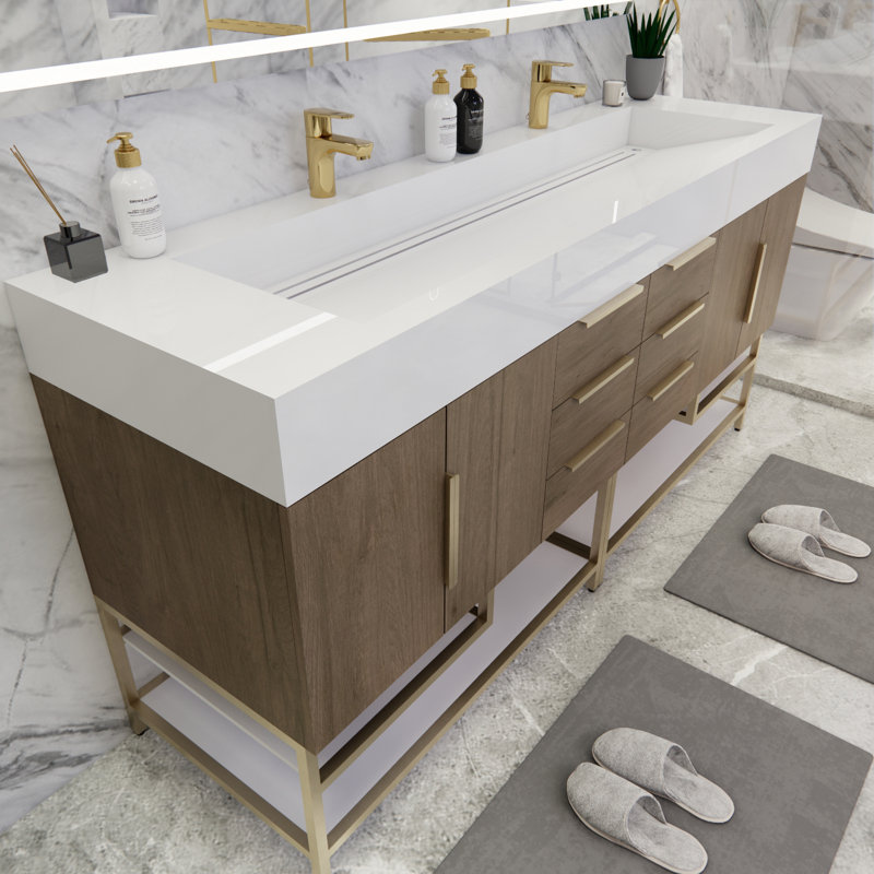 Ensemble de meuble-lavabo double 71 po Ridley, Blanc lustré, Chêne clair
