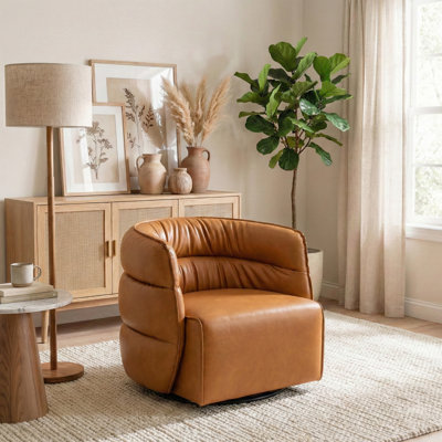 Fauteuil demi-tonneau pivotant en cuir Ambrosina