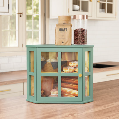 Bamboo Double Layer Storage Cabinet, Countertop Bread Box & Multipurpose Organizer for Kitchen, Pantry