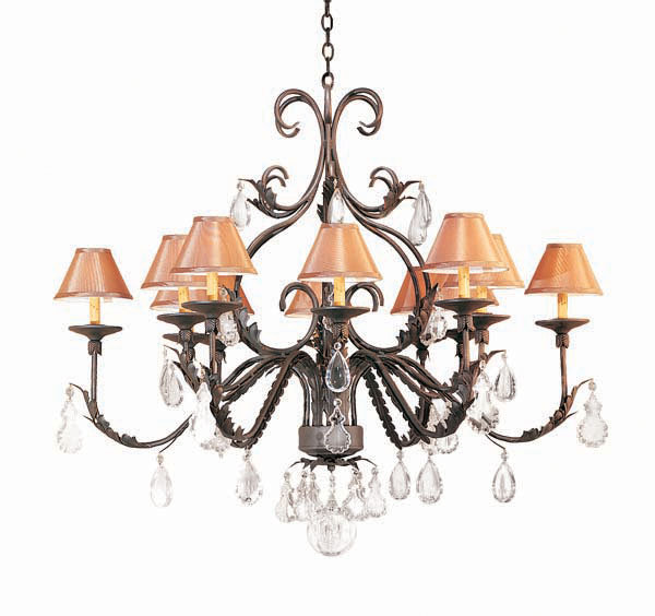 French Elegance 12 - Light Chandelier, Gilded Tobacco, Aged Celadon Parchment