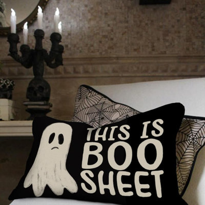 Taie d'oreiller d'Halloween 12 x 20 pouces fantôme amusant Halloween énigme décoration maison de campagne décorative taie d'oreiller décorative pour la maison canapé canapé intérieur / extérieur AA188-12