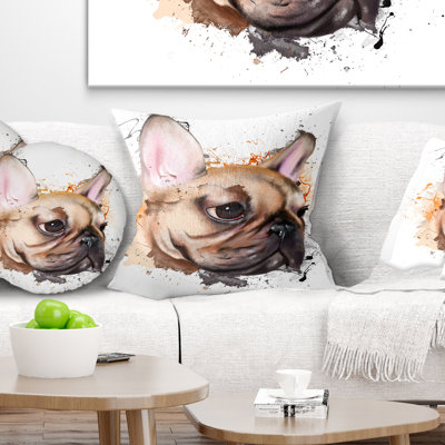 Bouledogue français à l'aquarelle brune - Coussin imprimé animal