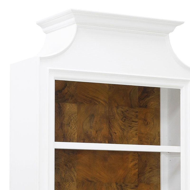 Chalky White 3-Shelf Bookcase with Burl Walnut Back