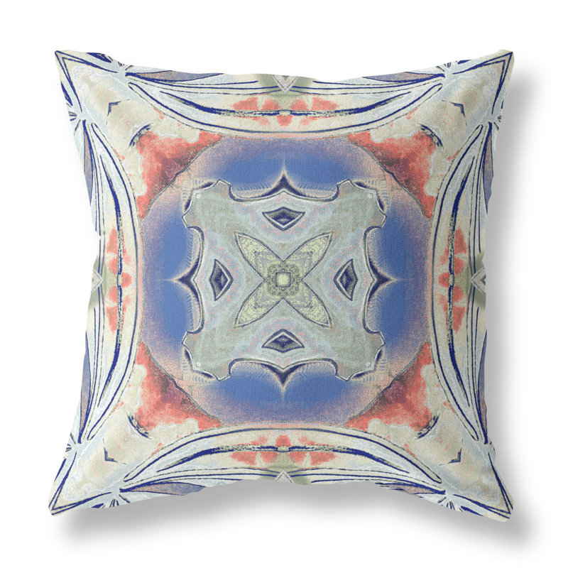 Coussin 18 po x 18 po Indigo, Crème / pêche / bleu nuit