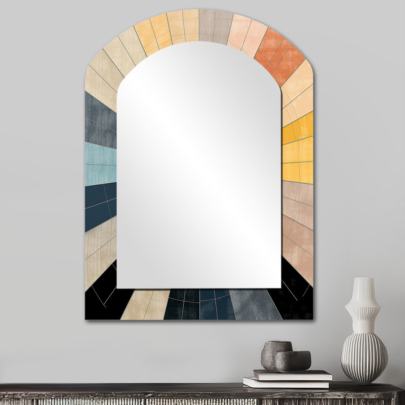 Mid-Century New Balance Abstract Geometrics III - Midcentury Modern Arch Large Mirror, Modern Asymmetrical Unique Wall Mirror Decor, Printed Metal Art