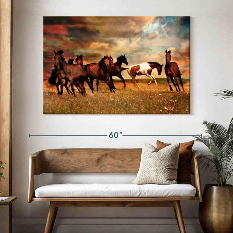 Brampt, chevaux sauvages dans la prairie, H 34 po x l 51 po