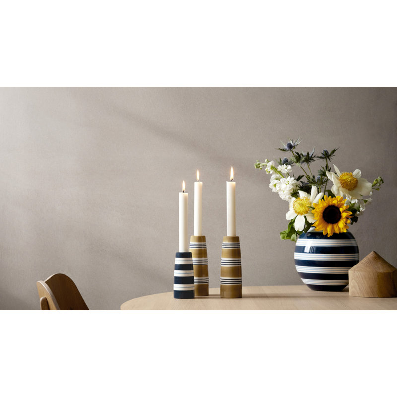 6.3" Earthenware Tabletop Candlestick, Ochre, 6.3" H x 2.4" W x 2.4" D