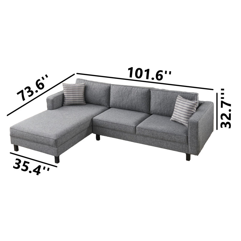Shatari Upholstered L-Shaped Sectional, Grey, Left Hand Facing