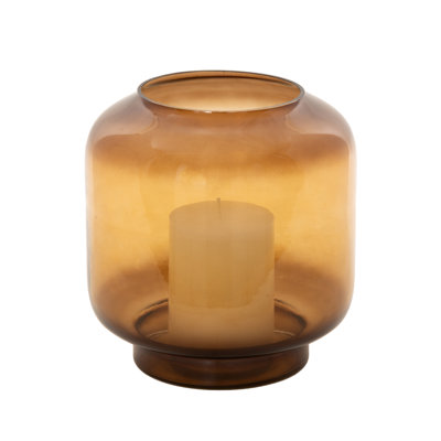 Cole and Grey Glass Tinted Wide Brown Room Hurricane Lamp with Elevated Base