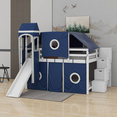 Lit mezzanine double avec tour et tente