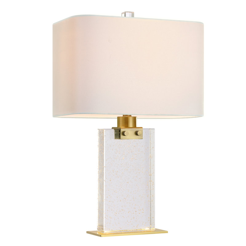 23" Antique Brass Table Lamp with Clear Seeded Crystal Base & LED Night Light