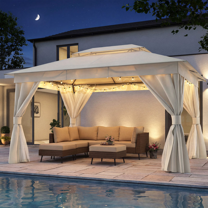 Yardgrace 13'X10' Soft-top Double-Roofed Steel Patio Gazebo, White