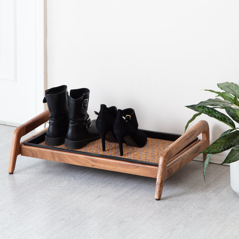 Support à bottes en bois massif de qualité supérieure avec tapis en fibre de coco naturelle - Rangement pour chaussures