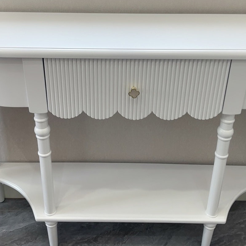 Solid Wood Semi-Circle Entryway Console Cabinet, Cream, 33.5" H x 35.4" W x 11.8" D