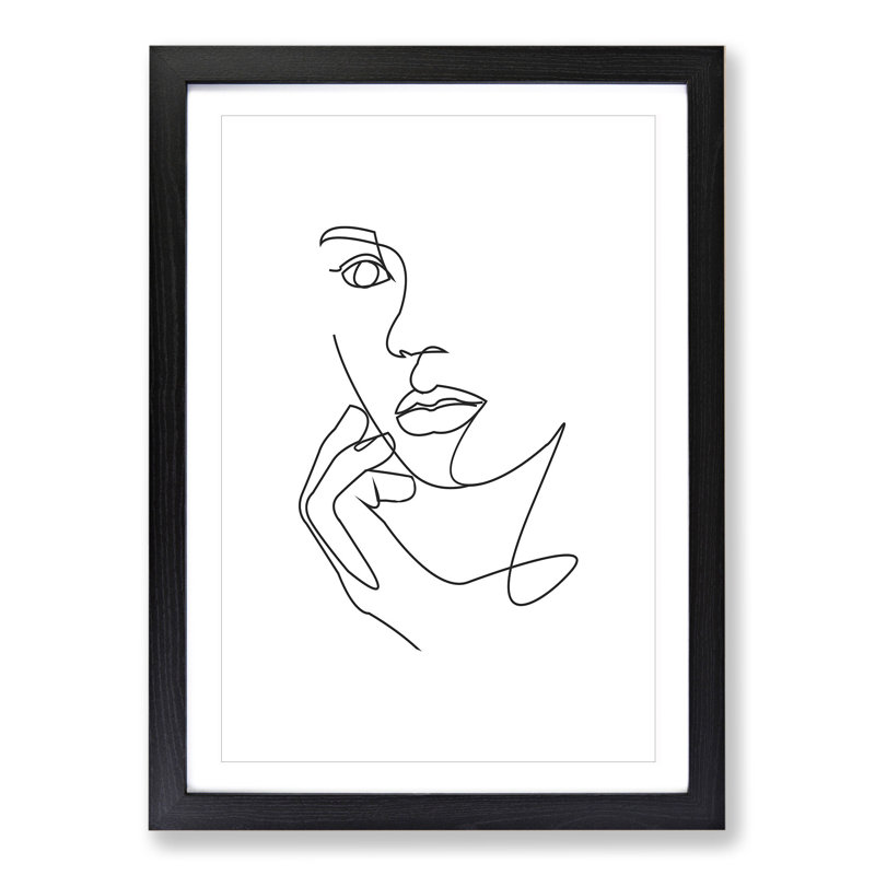 Line Female Face - Picture Frame Drawing, Black Framed, 48cm H x 36cm W x 2cm D