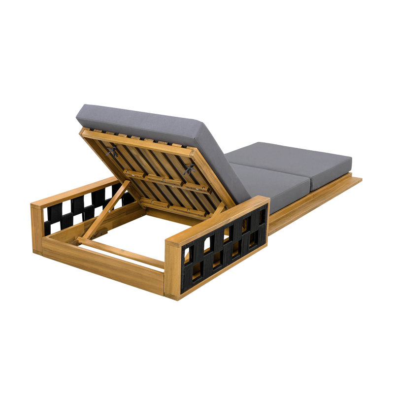 Chaise longue de patio en bois d'acacia Schnitzer avec dossier réglable et coussin à 3 volets (table non incluse), Gris foncé