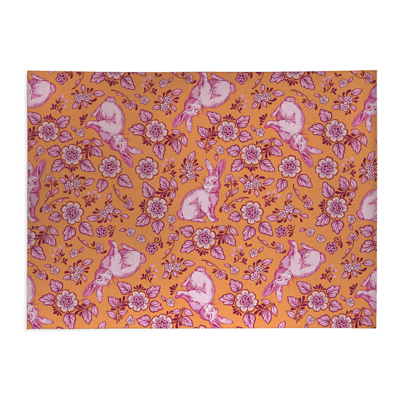 Tapis de lessive léger et antidérapant Bunny Toile, 61 "L x 6.5 "H, Orange Animal Print