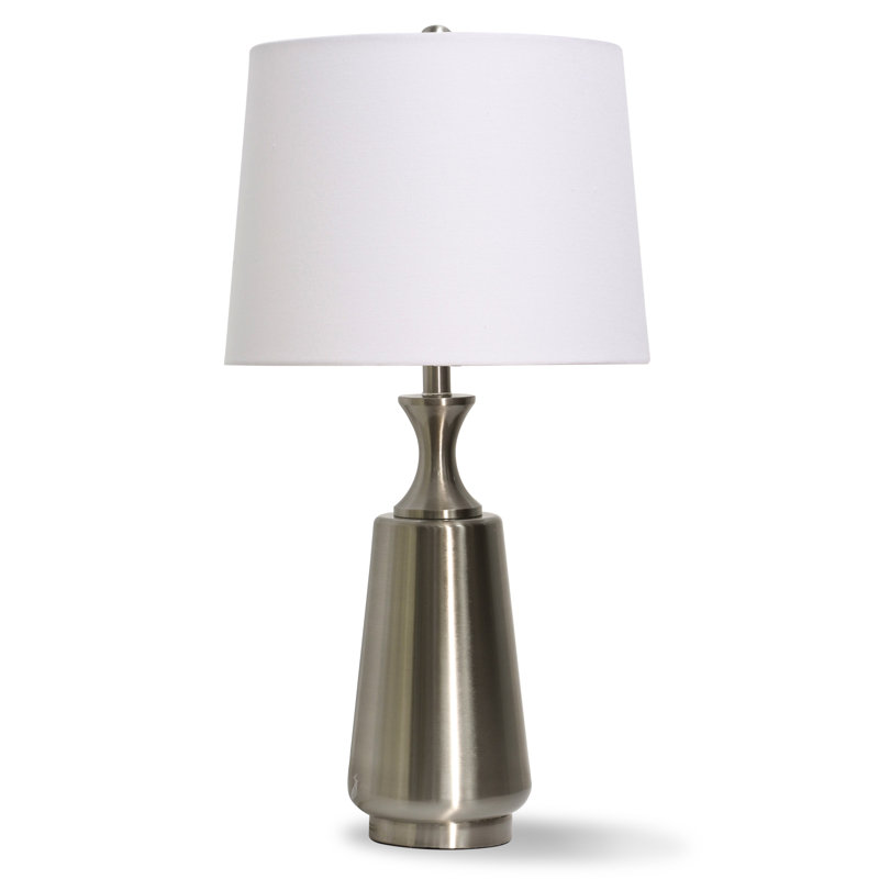 Be?ir Metal Table Lamp, Brushed Brass, White, 29" H x 15" W x 15" D